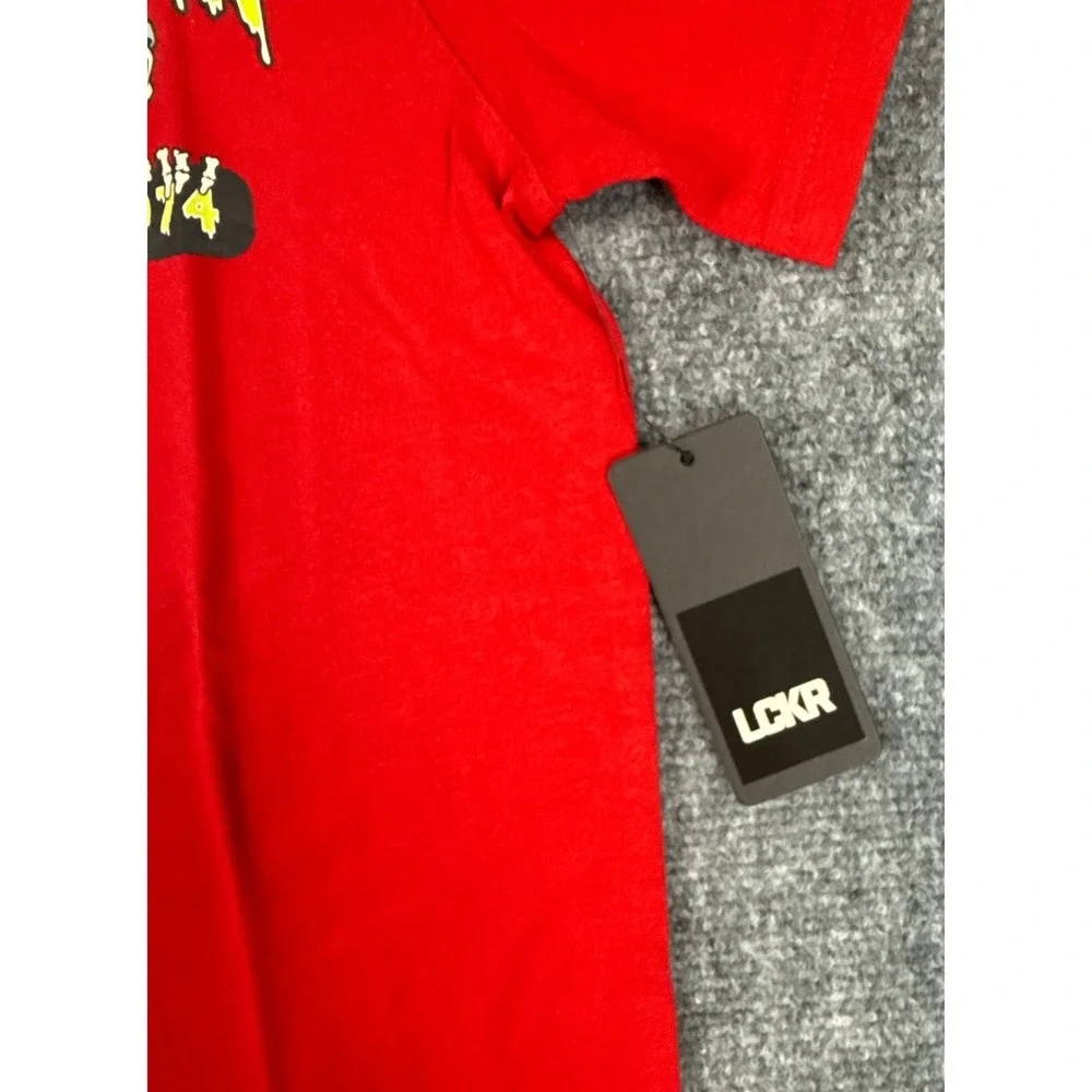 LCKR Boys Youth Small Red Drippin Since 1974 Skeleton BMX Graphic T-Shirt NWT